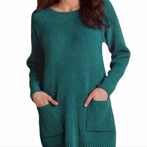 Soft Surroundings Cozy Chenille Tunic Sweater in a Teal Color with Patch Pockets